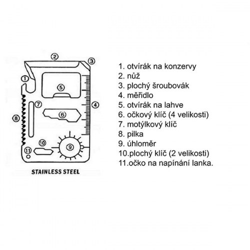 Narzędzie wielofunkcyjne w kształcie karty, srebrny