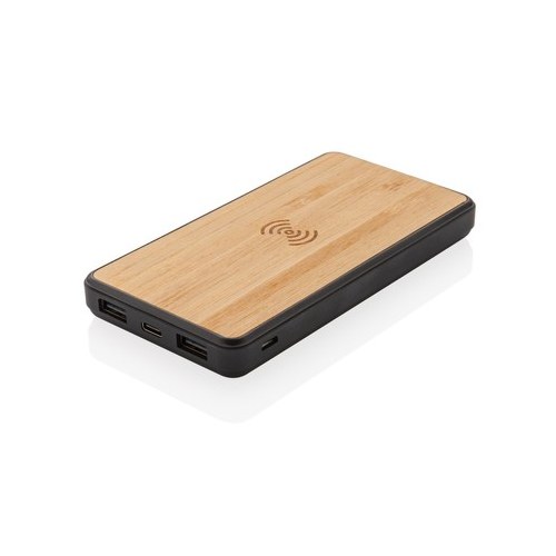 Bambusowy, bezprzewodowy power bank 8000 mAh